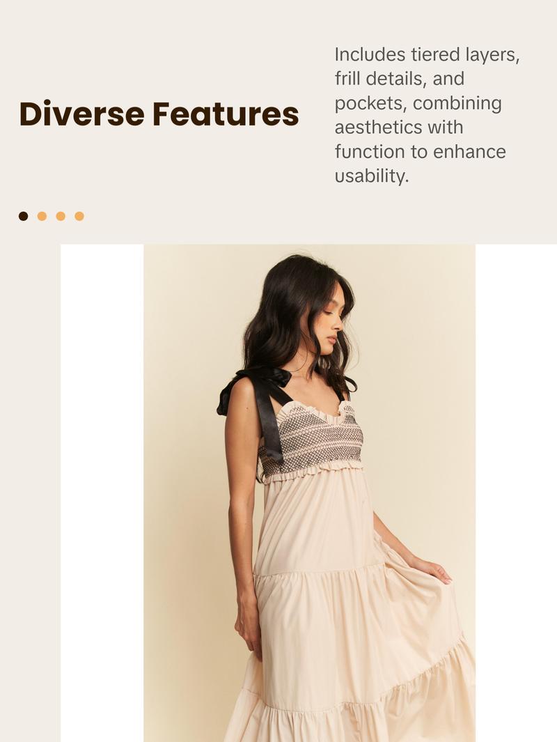 Davi & Dani Multi Contrast Smocked Bodice Straps Maxi Dress