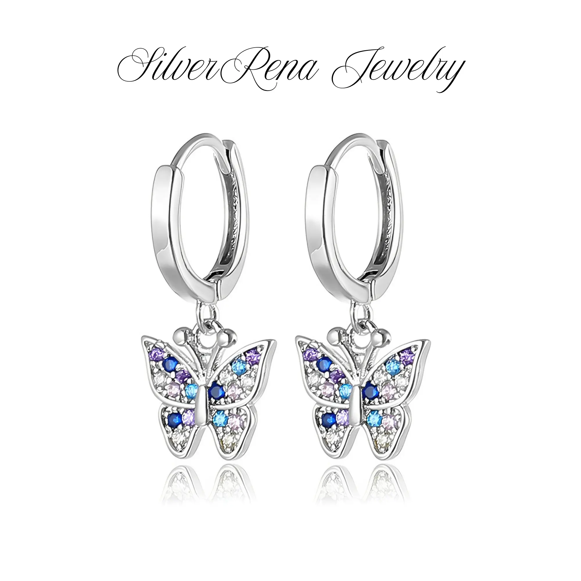 Butterfly Drop Huggie Hoop Earrings for Women in S925 Sterling Silver, Boho Casual Style Jewelry with Sparkling 5A CZ, Petite Gift for Her, Casual Style Earrings, Earrings For Gifts