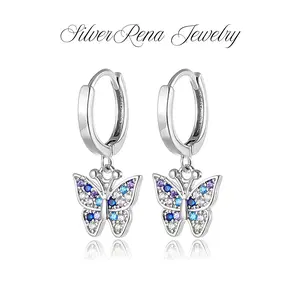 S925 Stylish Butterfly Earrings with Sparkling 5A CZ Design, Boho and Causal Style Drop Huggie Hoop Earrings, Cute and Petite Butterfly Jewelry for Women, Perfect for Daily Wear and Party, Birthday Memorial Valentine's Day Gift for Lover Girls Mother