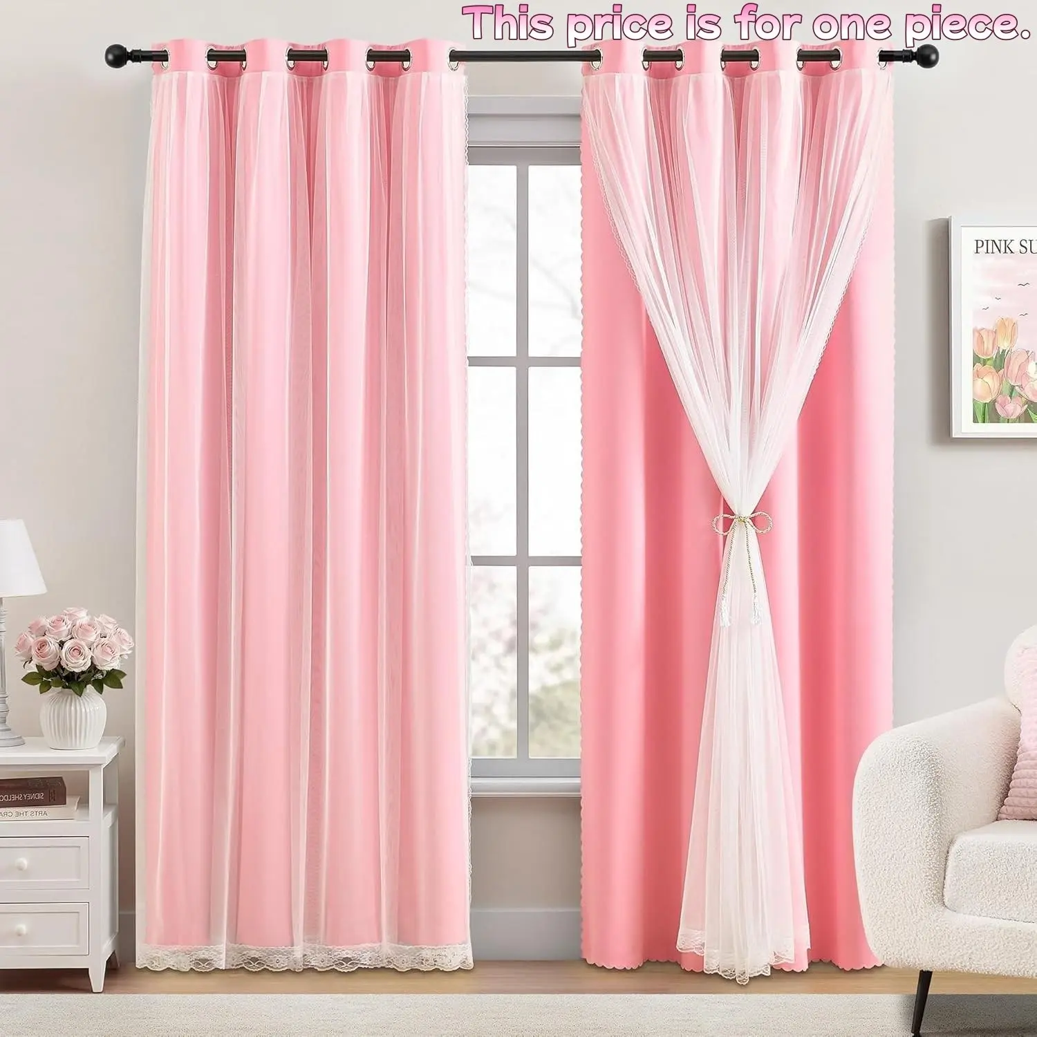 1PC Modern Minimalist Star Cutout Window Curtain, Princess Style Girl Room Curtain, Dual Layer Sheer Fabric, Light Luxury Blackout Curtain for Living Room Bedroom, Home Decoration Curtain, Home Decorative Curtain