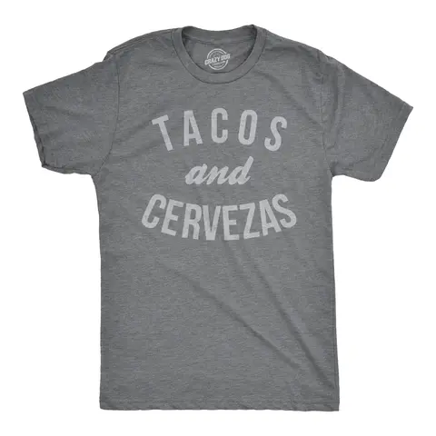 Mens Tacos and Cervezas Funny T shirt for Vacation Sarcastic Humor Graphic Top Mens Funny T Shirts Cool Vintage Fashion T-Shirt Gift Classic Menswear Cinco De Mayo Shirts for Men Funny Drinking Short Sleeve Dark Grey