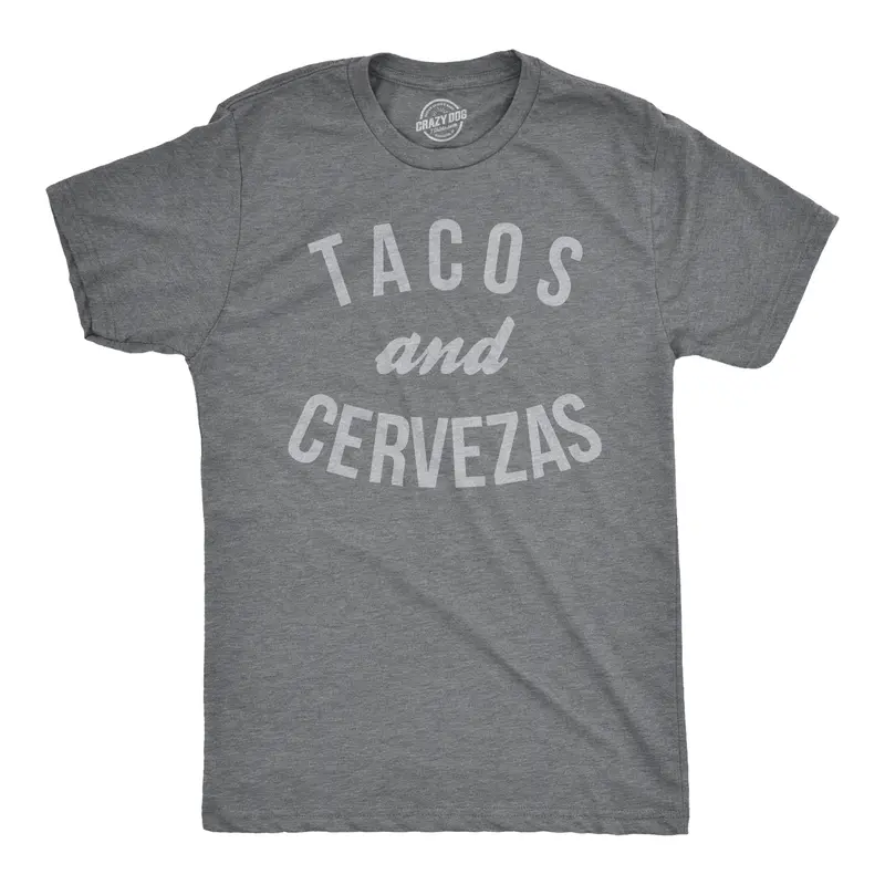 Mens Tacos and Cervezas Funny T shirt for Vacation Sarcastic Humor Graphic Top Mens Funny T Shirts Cool Vintage Graphic Tees Cinco De Mayo Shirts for Men Funny Drinking Short Sleeve Novelty Tees for Guys Dark Grey