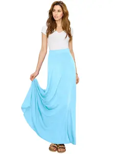 WB1434 Women's Print/Solid High Waist Maxi Skirt