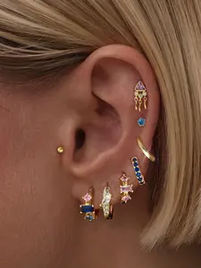 8pcs/Set Elegant Navy Blue & Pink Cubic Zirconia Earrings, Perfect for Parties, Holidays, Dating, and Weddings