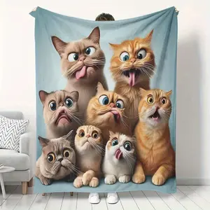 Funny Cat Gifts for Cat Mom Women Quirky Pet Blanket Birthday Present Soft Comfortable Flannel Throw Travel Camp Keepsake