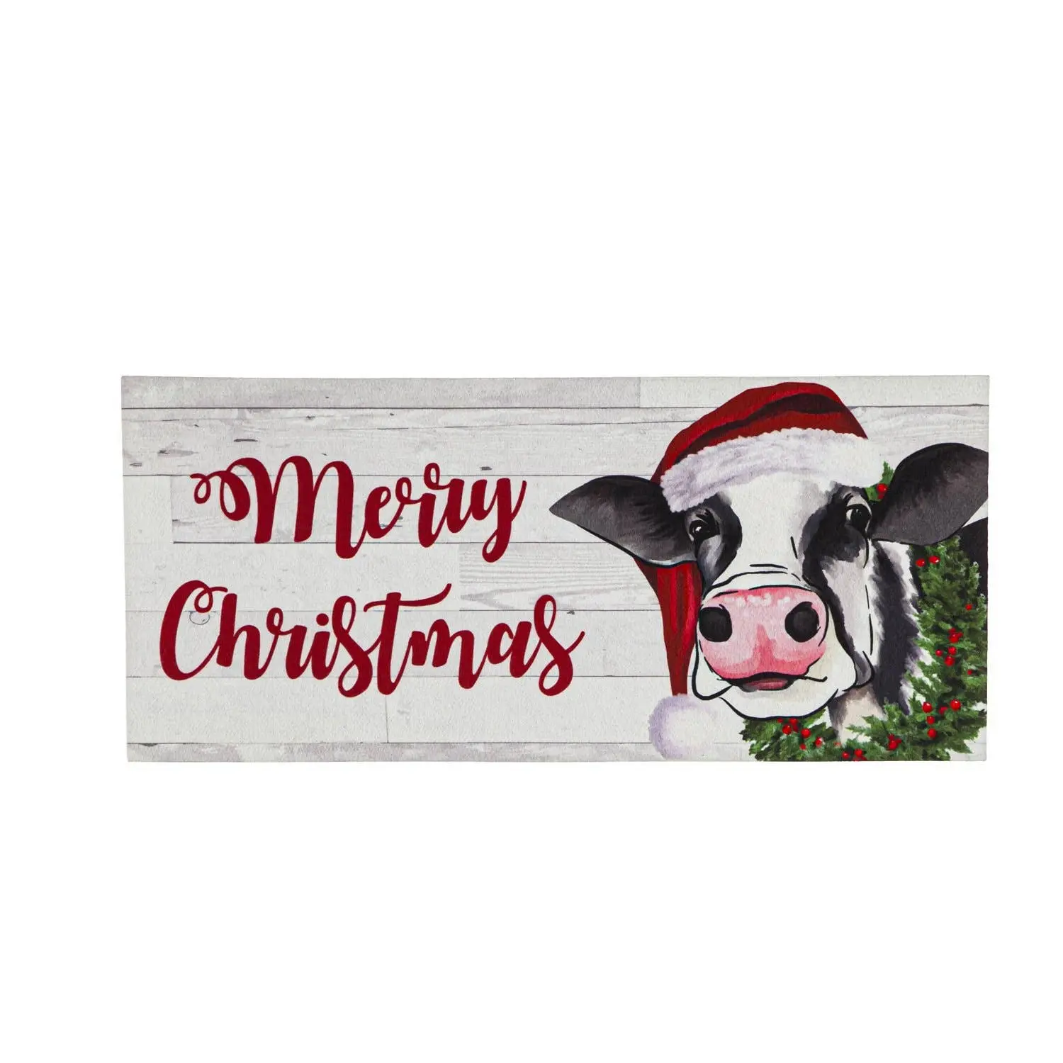 Holiday Theme Animals Christmas Cow Sassafras Switch Mat - 1" W x 22" L x 1/8" D, Polyethylene Material, Rubber Backing, Stain Resistant, Spot Clean Only