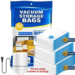 12-Piece Vacuum Storage Bag Set with Electric Pump 2 Jumbo 3 Large 3 Medium 3 Small Travel Clothes Organizer Bags for Luggage Clothing Pillows Comforters Blankets