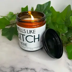 Funny Soy Wax Scented Candle - Smells Like Bitch - Scented Aromatherapy - 4 oz & 9 oz - Unique Aroma for Home Decor - Solution, Healthy, Essential