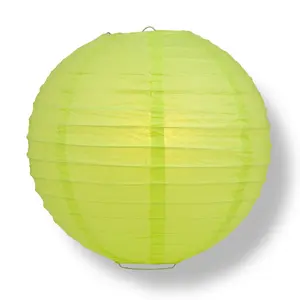 12 PACK | 12" Light Lime Even Ribbing Round Paper Lantern, Hanging Combo Set