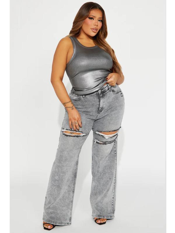 Remi Ripped Stretch Baggy Jeans - Grey