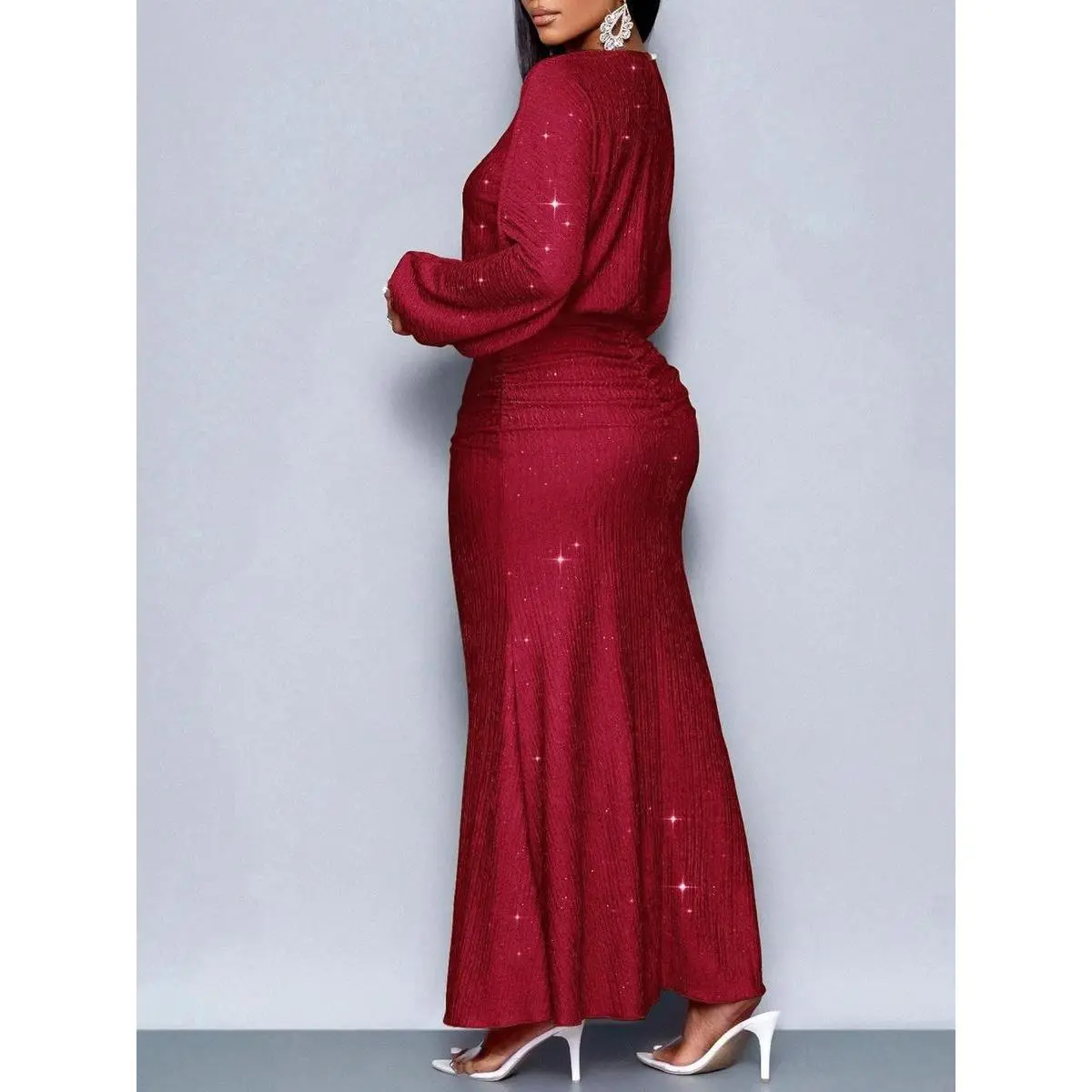 kim kardashian white long dress White Kim Kardashian (Kim K) Long Sleeves Dress Chiffon Prom Red Carpe –  Hoprom main image 1