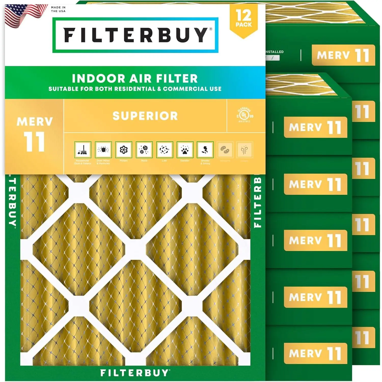 Filterbuy 20x25x4 Replacement Air Filter (12-Pack), Pleated MERV 11 Allergen Defense for HVAC AC Furnace (Actual Size: 19.50x24.50x3.63 in)