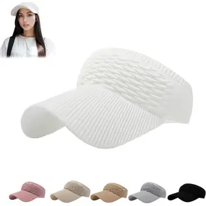 Sun Visor Hats, Wide Brim Sun Hats with UV Protection, Knitted Running Visors for Women - Ponytail Friendly, Quick Drying