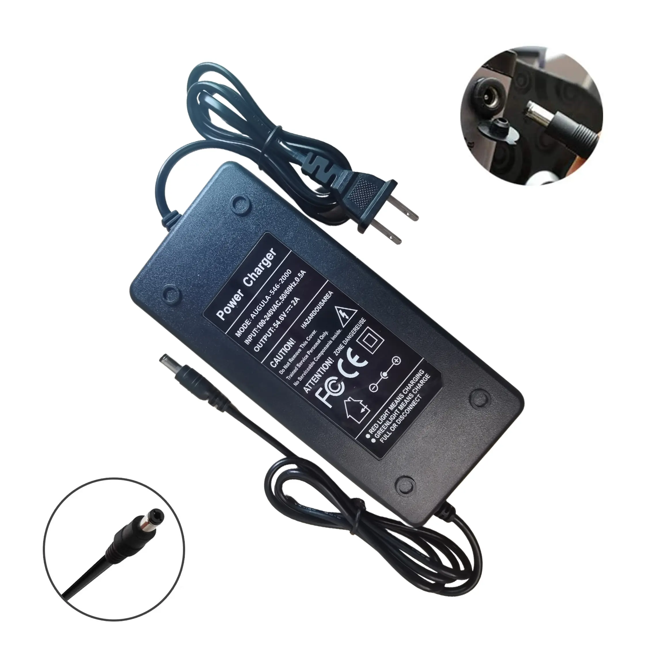 Portable Ebike Wall Charger, 54.6V 2A for 48V 13S Lithium Ion Batteries with 5.5x2.1mm DC Plug, OVP/OCP Safe, Usb C Powered, Portable Plug, Ebike Users, 13S Batteries