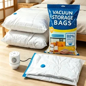 6-Pack Travel Vacuum Bag Set Cordless Compression Bags with Rechargeable Pump Waterproof Air-Tight Storage Pouches for Luggage Clothing Organization Organiser memory