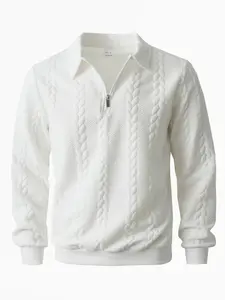 Men's Spring Outfits Knitted Polo Neck Long Sleeve Sweatshirt for Daliy Wear, Old Money Zipper Half Button Design, Casual Versatile Trendy Simple Pullover，Essential for Man's Wardrobe.