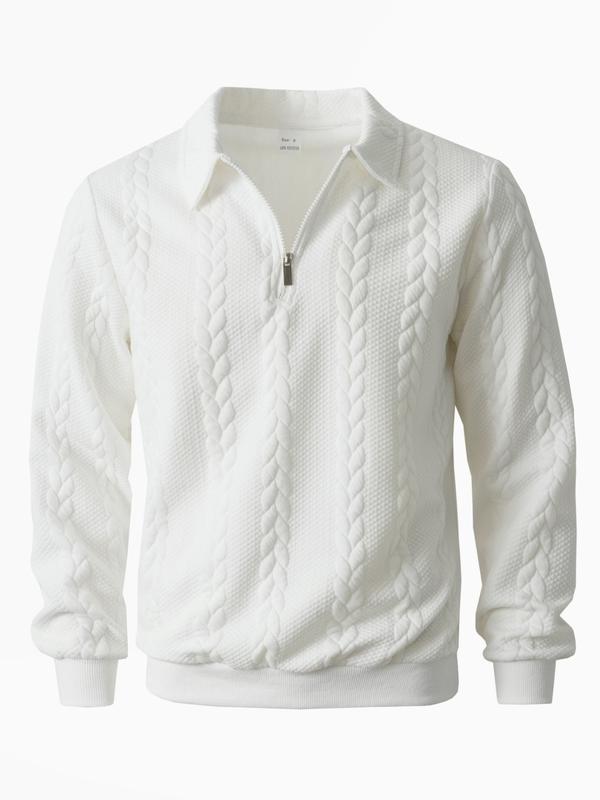 Men's Spring Outfits Knitted Polo Neck Long Sleeve Sweatshirt for Daliy Wear, Old Money Zipper Half Button Design, Casual Versatile Trendy Simple Pullover，Essential for Man's Wardrobe.