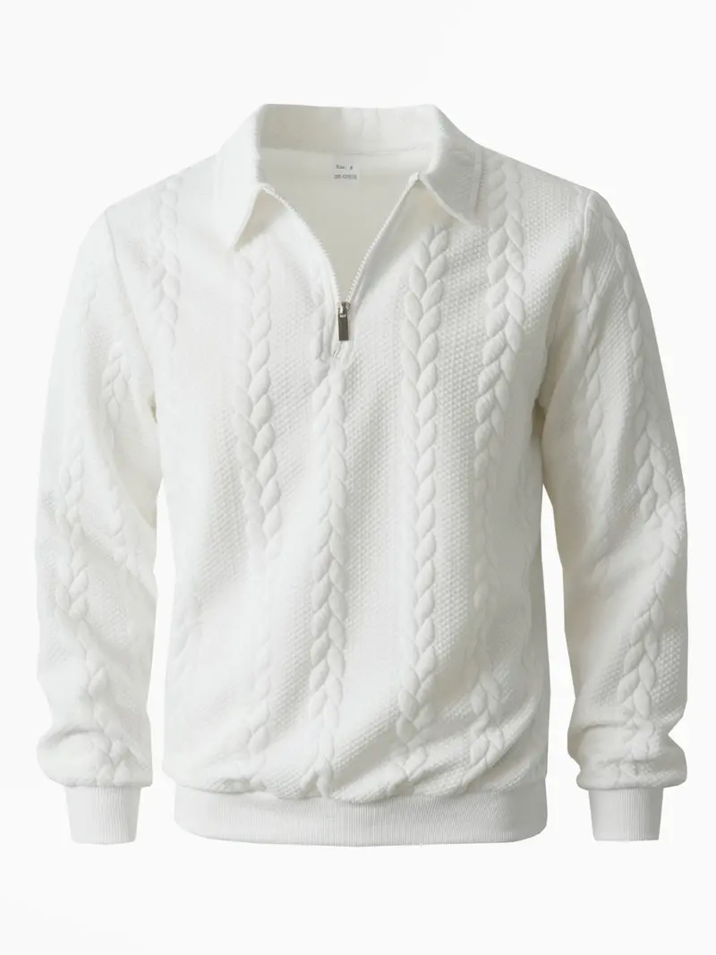Men's Spring Outfits Knitted Polo Neck Long Sleeve Sweatshirt for Daliy Wear, Old Money Zipper Half Button Design, Casual Versatile Trendy Simple Pullover，Essential for Man's Wardrobe.