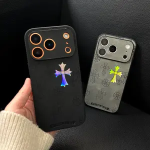 Color-Silver Gradient Cross Phone Case for iPhone 17/16/15/14/13/12/11/Pro Max/Plus/Air Trendy Suede Laser-Etched Niche Luxury Matte Full-Cover Drop-Proof Personalized Fashion Case for Men & Women