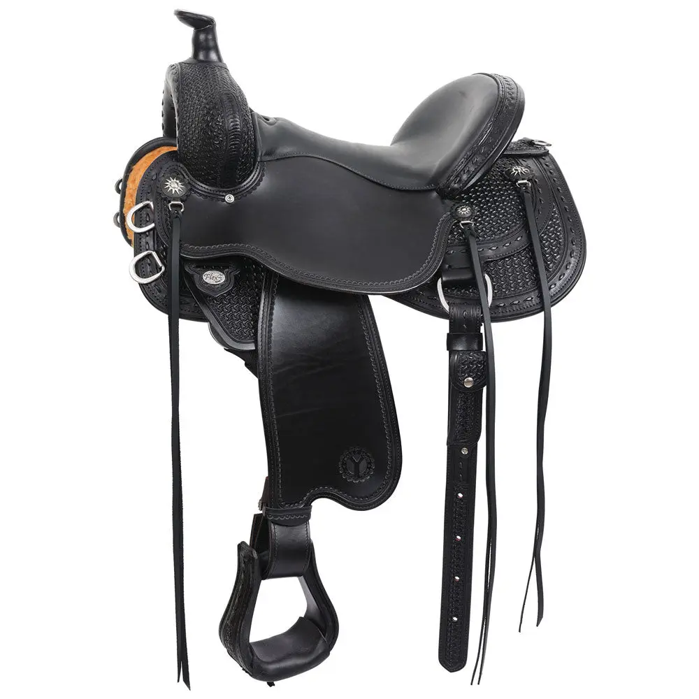 2473-3608-05 Circle Y Dark Rider Black Flex2 Trail Saddle - 16" Seat Wide Tree