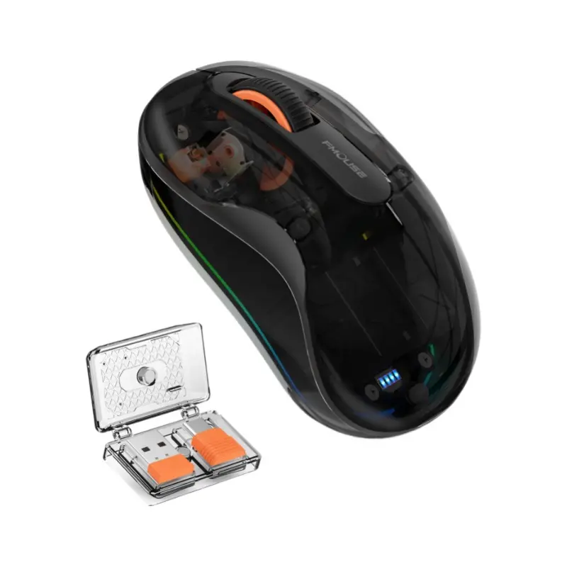Wireless Bluetooth Three-Mode Transparent Mouse with Battery Indicator, Ergonomic Office Silent Illuminated Gift with Transparent Design