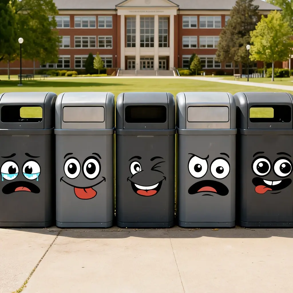 Five-Piece Cartoon Face Stickers, Self-Adhesive Removable Decorative Stickers, Fun Theme Stickers for Home, Trash Can, Wall, Toilet, Refrigerator, Funny Bathroom Decor, Adhesive Decals