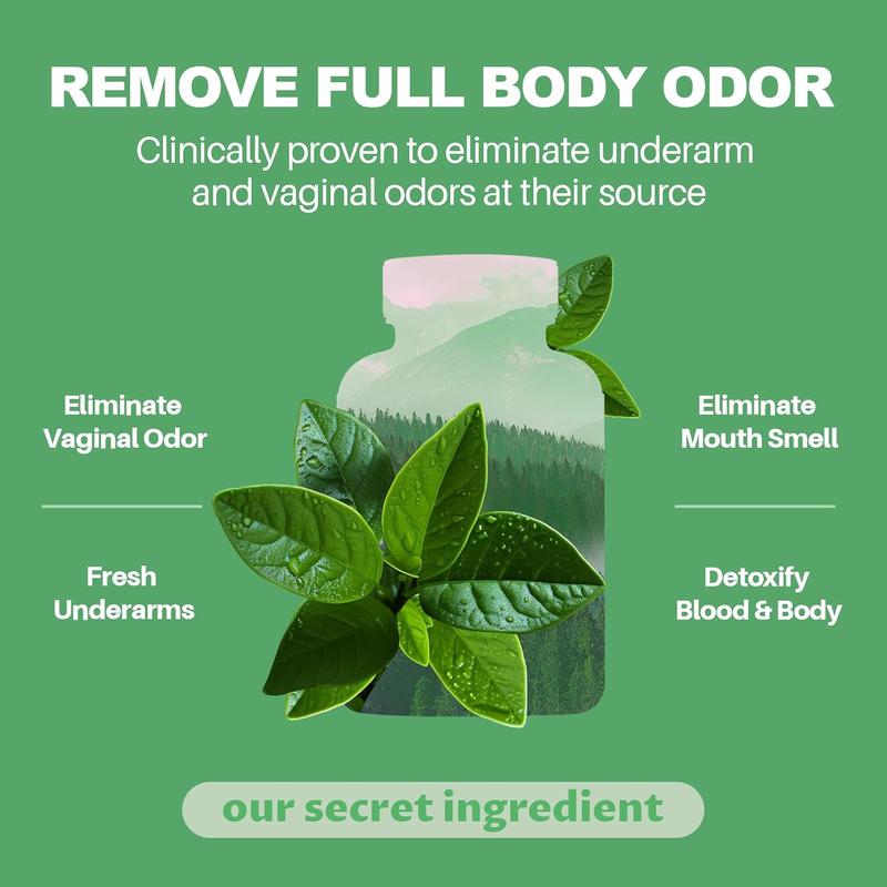 Body Deodorizing Supplement, Natural Internal Odor Control Pills for Men & Women, Chlorophyll Capsules for Skin, Breath, and Gut Health (60 Capsules)