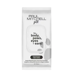 Paul Mitchell Pet Fragrance Free Wipes - Gentle Multi-Purpose Cleansing Towelettes for Body Paws Eyes & Ears - 60 Count Grooming Products Cleaning