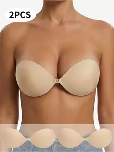 2 pairs of ladies' strapless adhesive bras, adhesive shaping bras, invisible seamless undergarments, reusable, invisible lingerie, bikinis. styles, formal wear, wedding dresses.