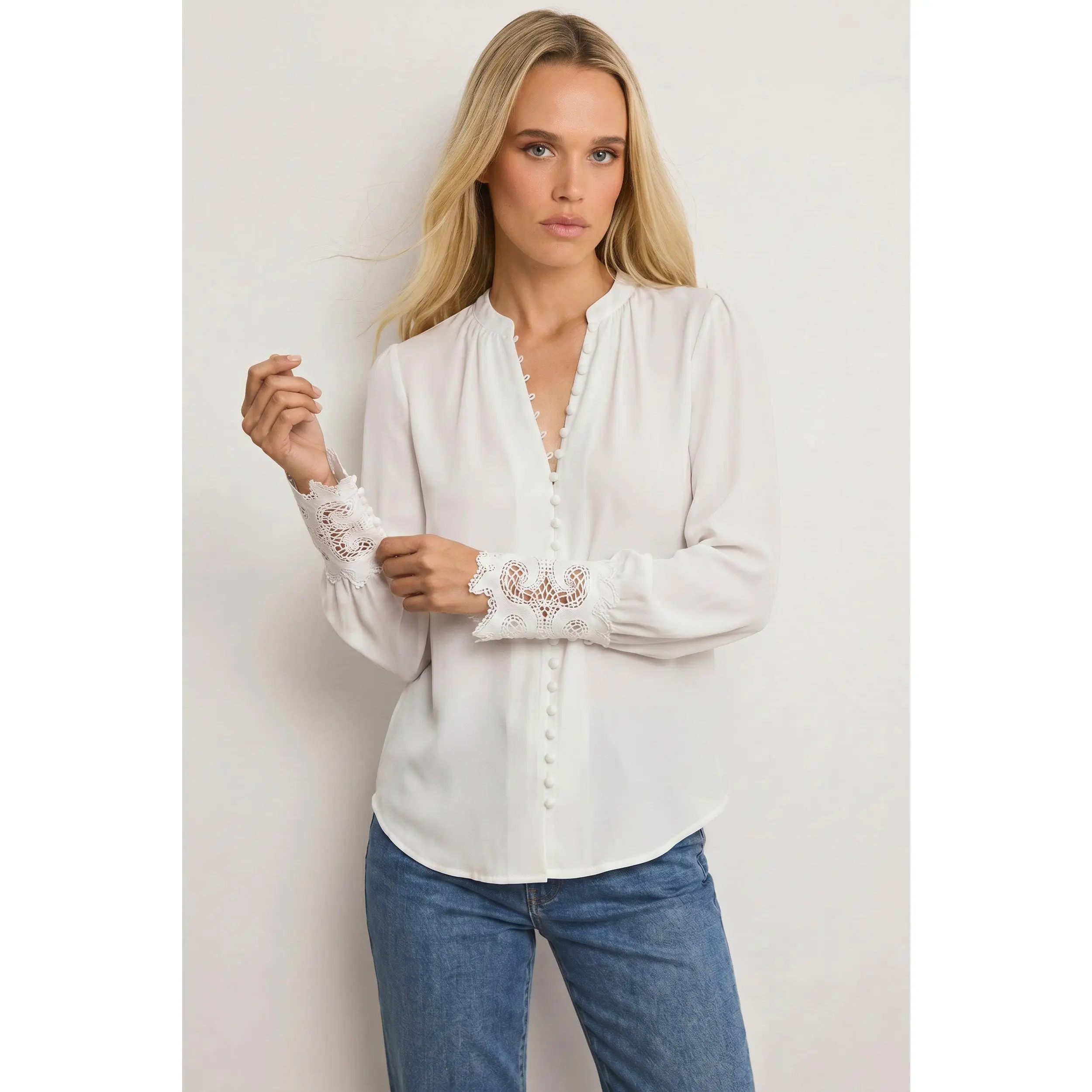 Blake Lace Sleeve Blouse - White