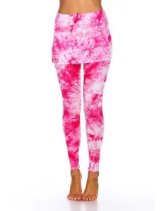 212 MAIN Women's Stretchy Soft Cotton-Blend Full-Length Fold-Over Leggings - Spandex Stretchy, Soft Tight Fit, Casual Pink Large Clothes with White Mark Universal 203-05-L Tie-Dye Skirted Bottom