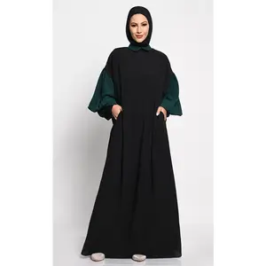 A-Line Nida collared Abaya with Off-Shoulder sleeves