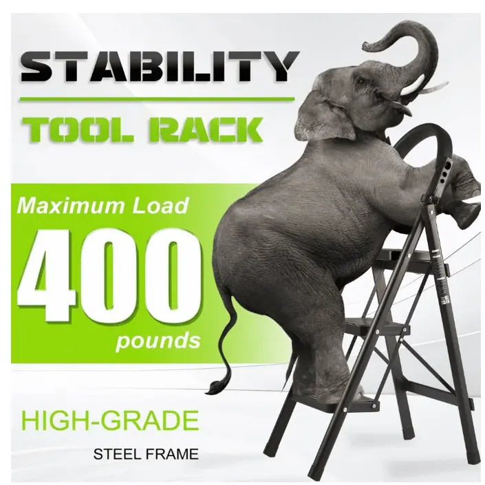 OUTMASTER Step Ladder, Adult Step Ladders 3 Step with Padded Handrails,400 Lbs Capacity. Black