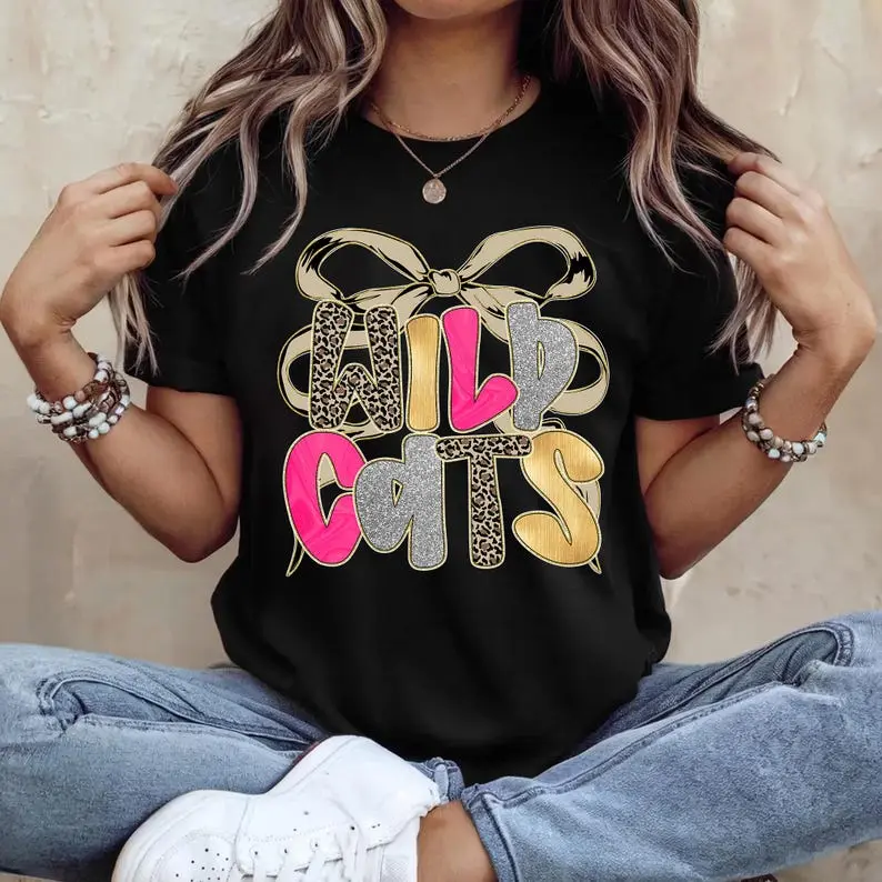 [Sale off up to 50%] Preppy Mascot Tshirt, Wildcats Shirt, Preppy School Spirit T-Shirt, Girly Mascot, Trendy, Faux NOT Glitter, Mascot Preppy