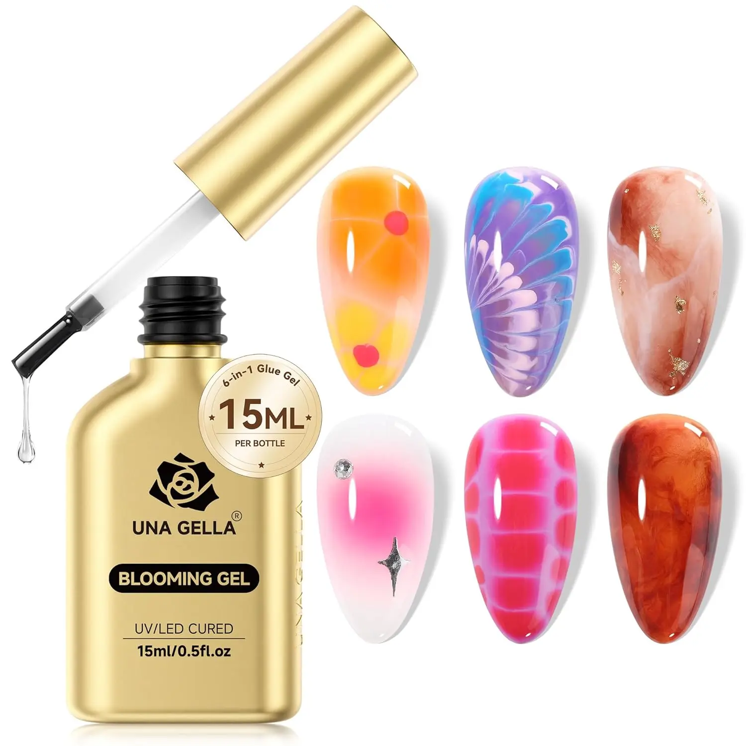 UNA GELLA 15ml Super Clear Blooming Gel, UV LED Soak Off Nail Polish for Marble Watercolor Floral Stone Spread Effect, DIY Professional Salon Manicure TikTok Nail Art Supplies Gel Top Coat Polygel Nail Kit sohochic