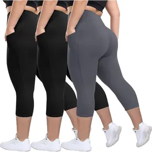 3 Pack Plus Size Leggings with Pockets for Women - Black High Waisted Tummy Control Soft Yoga Pants for Gym WorkoutGift