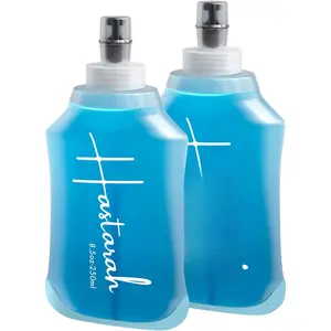 Running Water Bottle Hand Held- 8.5oz Flexible Running Bottle | Collapses As You Drink, BPA/PVC Free Soft Water Bottles for Hydration Pack/Running Vest for Jogging, Running, Hiking & Travel (Two Pack)