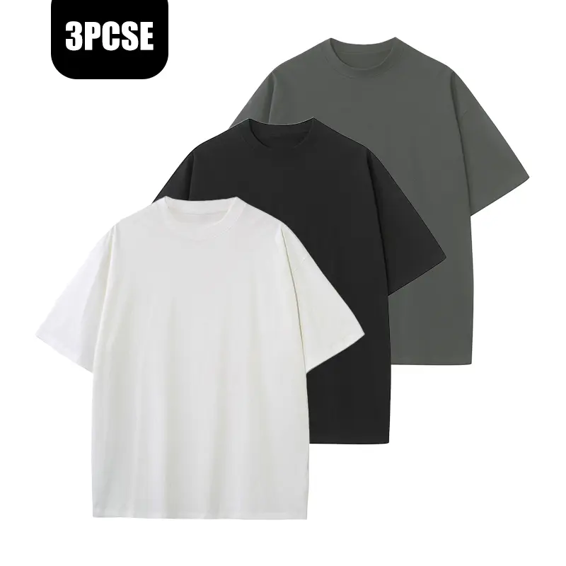 Men’s 3-piece set of crew neck T-shirts, 100% cotton — soft, loose fit in navy gray and black for casual everyday wear; men’s summer T-shirts