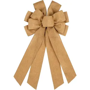 Dark Beige Large Bow for Wreath Tree Topper 11x21 Inch Linen Texture Wired Ribbon Big Bows for Front Door Rustic Farmhouse Vintage Decor Gift