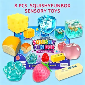 8-Piece Set Box Malt Sugar Stress Relief Fidget Toys, Sensory Bundle, Creative Slow-Return Squishy, Party Gift, 8 Different Styles