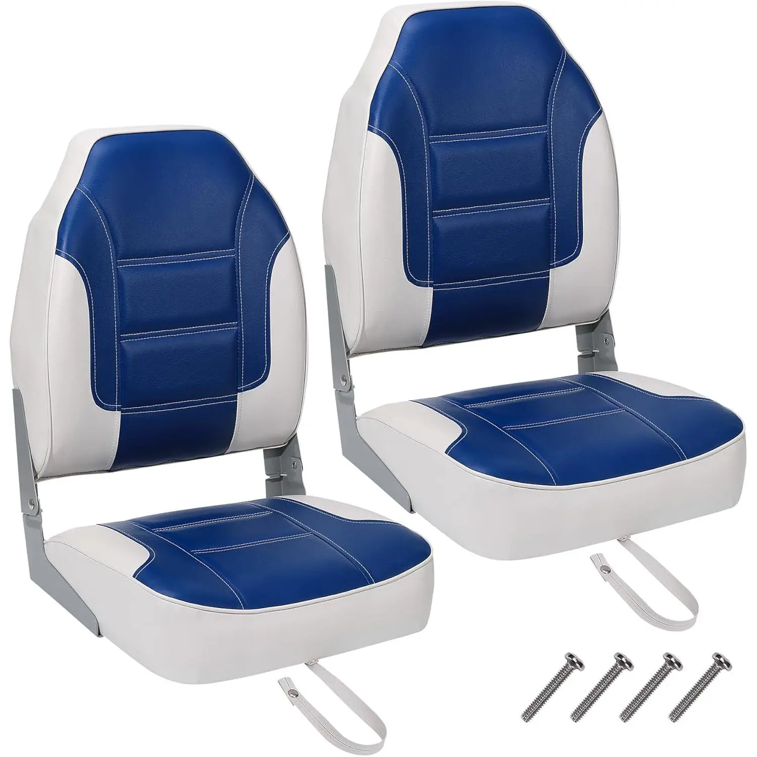 GARVEE 2 Pack Fold-Down High Back Fishing Boat Seats with Thick Sponge Padding, Comfortable and Durable Boat Chairs Featuring Hinges for Easy Storage and Use