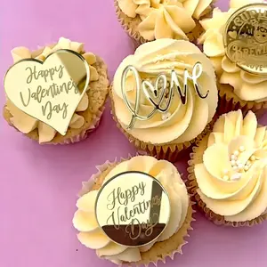 10pcs/20pcs Gold Acrylic Valentine's Day Cake Topper Love Proposal Dessert Table Heart-shaped Ornaments Cake Decoration