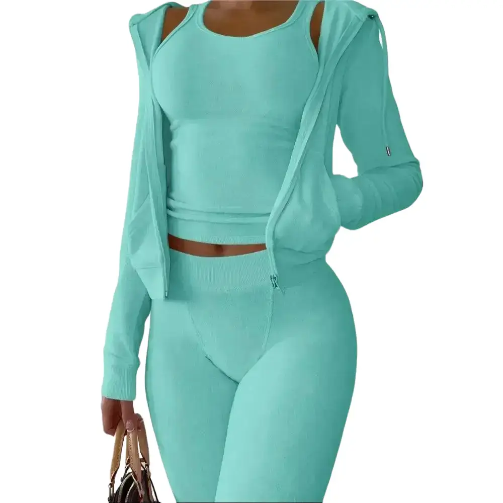 Women's 3-Piece Stretch Clothes Set, Casual Ready to Wear Outfit with Vest, Long Sleeve Pullover Top and Regular Fit Bottoms with Pockets, Fabric, Style, Women's Clothes