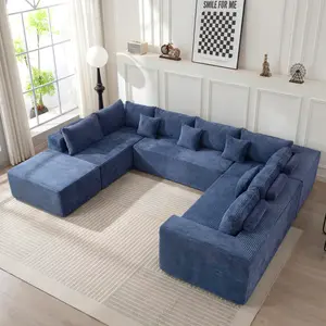 Cloud Sectional boneless couch for Living Room, Modular U-Shaped with Deep Seat Oversized Chaise Longue, Memory Foam Spineless Multi Seater Sofa, No Assembly Required, Cat Claw Resistant, High Resilience Foam Flexible, Modular Washable Covers,Blue