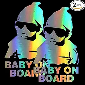 Baby on Board Stickers for Car,Baby Safety Car Signs, Baby on Board Decals for Cars, Funny Carlos from The Hangover Sticker for Mailbox Windows Baby Car (Holographic Silver, Pack of Two)