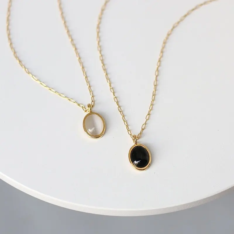 Opal Oval Gemstone Pendant Necklace with Stainless Steel Chain