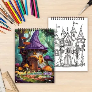 Magic Mushroom House Theme Coloring Book, 30 Sheets Spiral Coloring Book, DIY Painting Supplies for Stress Relief, Gift for Friends