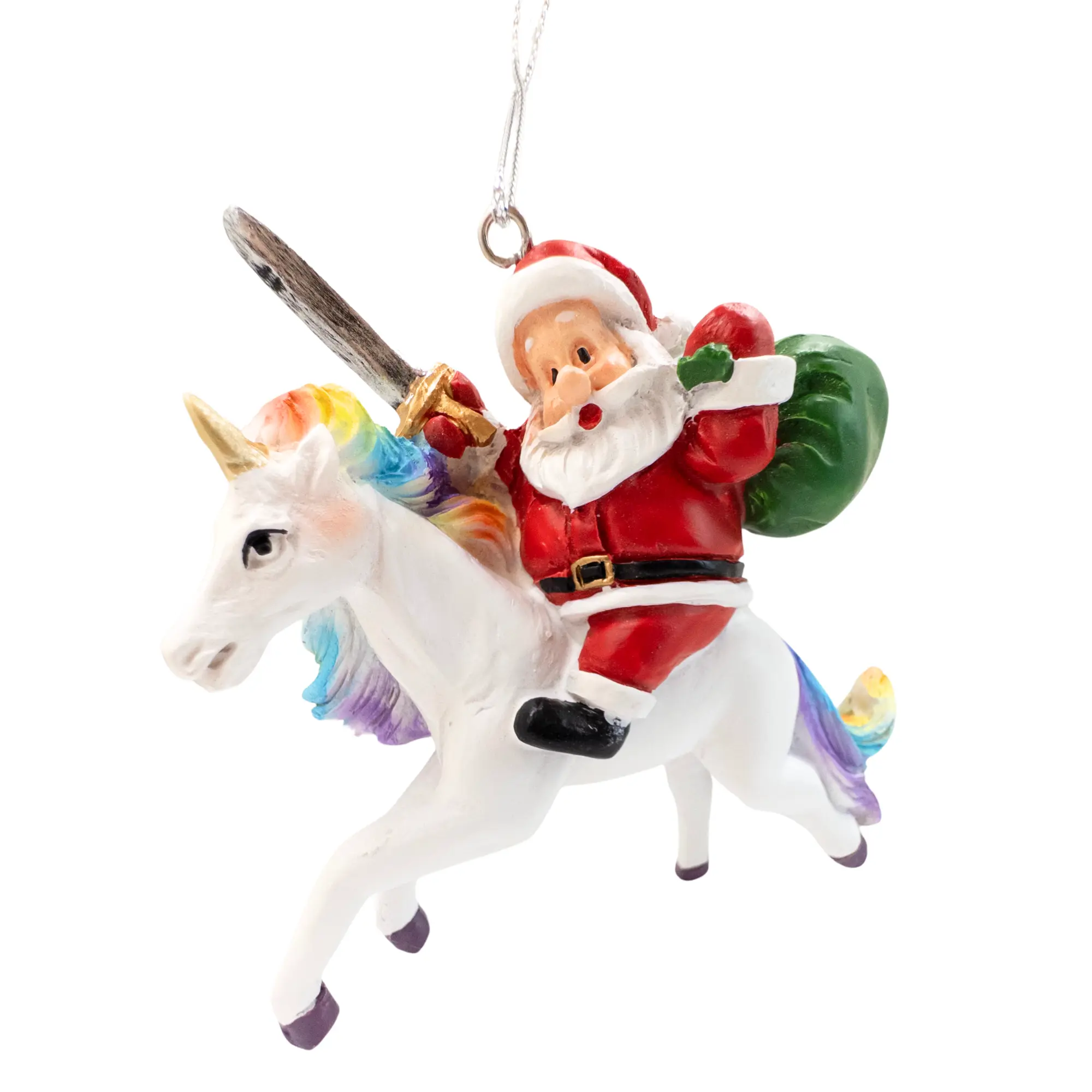 Santa Claus Riding a Unicorn Christmas Tree Fantasy Ornament