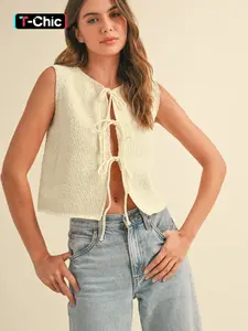 Women's Plain Tie Front  Sweater Vest, Casual Sleeveless  Knit Top for Spring & Fall, Fashion Women's Knitwear for Daily Wear