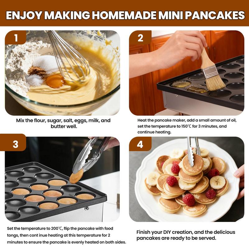 Commercial Mini Pancake Maker, Stainless Steel Pancake Maker Machine with Waterproof Switch & Even Heating, 110V Non-Stick Dutch Pancake Baker for Fast Cooking, Coffee Shop, Party (50pcs) Commercial Mini Pancake Maker, Stainless Steel Pancake Maker Machine with Waterproof Switch & Even Heating, 110V Non-Stick Dutch Pancake Baker for Fast Cooking, Coffee Shop, Party (50pcs)